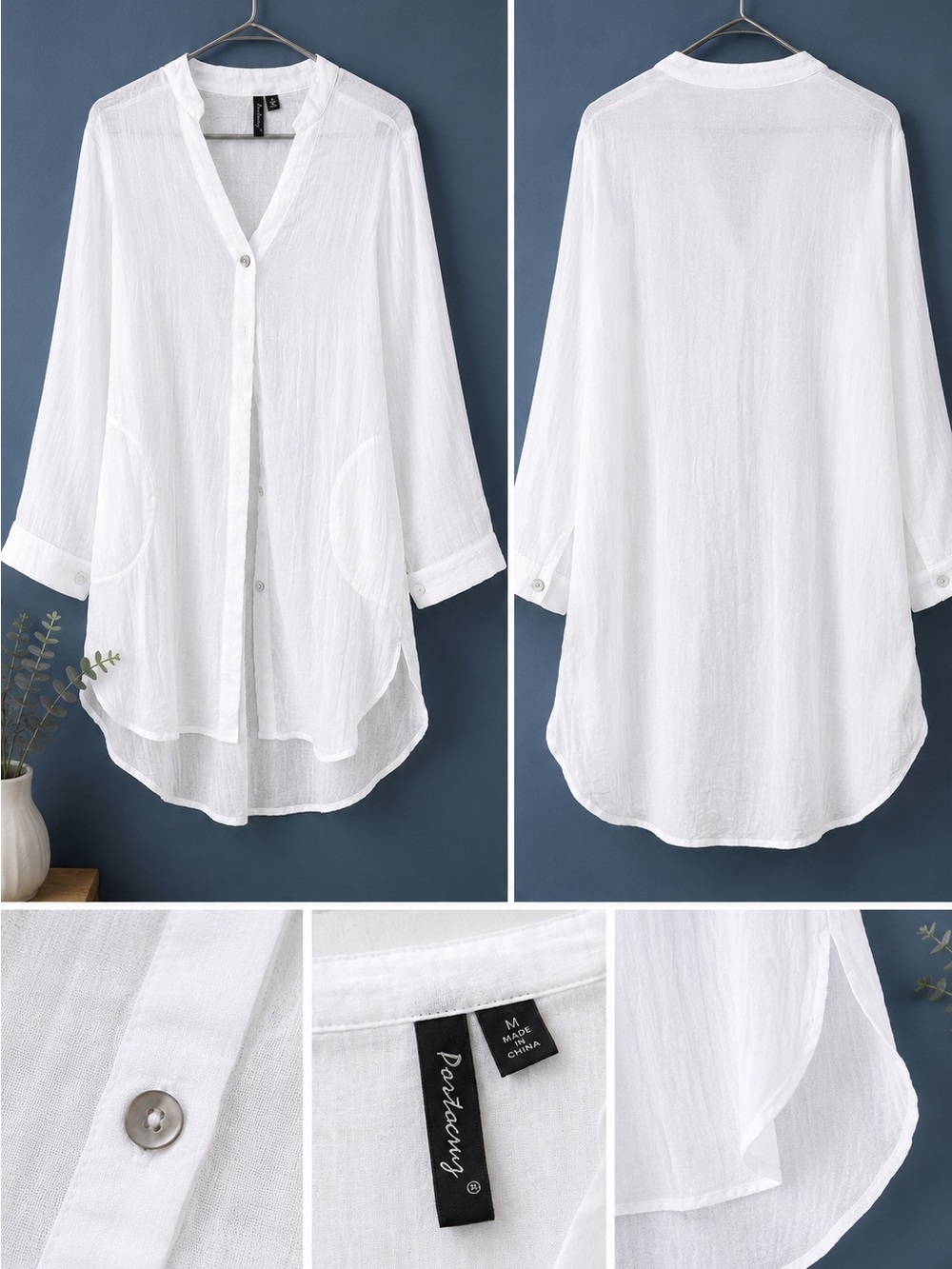 Portocruz White Gauze Beach Cover Up Tunic Shirt NWOT Size Medium - Picture 5 of 5